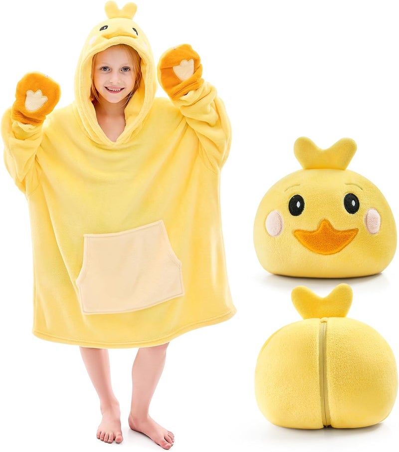 IFNOW Wearable Blanket Hoodie Kids, Oversized Fleece Blanket Sweatshirt Christmas Birthday Gifts for Boys, Girls, Teen Hoodie with Portable Foldable Blanket Pillow Animal Embroidery 5-15 Years Chicken - Image 1