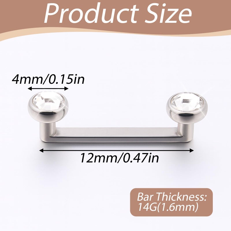 Josojoou 14G Titanium Surface Piercing Jewelry Double Crystal Internally Threaded Surface Tragus Staple Bar Piercing Jewelry 12mm Flat Bar Unisex Body Jewelry - Image 3