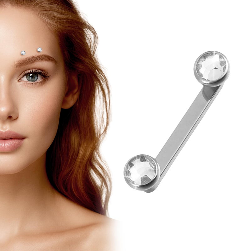 Josojoou 14G Titanium Surface Piercing Jewelry Double Crystal Internally Threaded Surface Tragus Staple Bar Piercing Jewelry 12mm Flat Bar Unisex Body Jewelry - Image 2