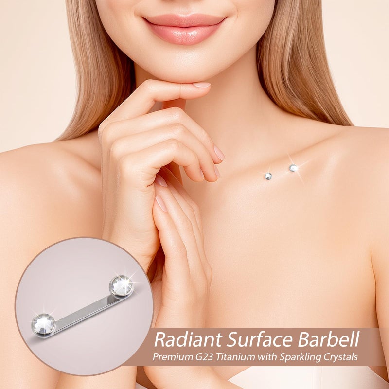 Josojoou 14G Titanium Surface Piercing Jewelry Double Crystal Internally Threaded Surface Tragus Staple Bar Piercing Jewelry 12mm Flat Bar Unisex Body Jewelry - Image 5