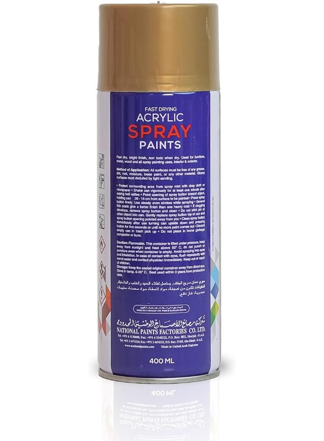 NATIONAL PAINTS Fast Drying Acrylic Spray Paint - Gold-510 - Image 2