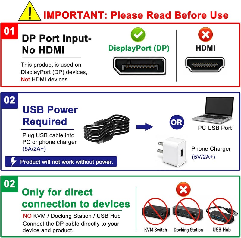Closs DisplayPort Switch 2 in 1 Out, 8K@60Hz DP 1.4 Switcher Selector Box, Unidirectional Display Port Switcher for Dual PCs & Gaming Consoles, 4K@144Hz DP Switch with DSC Support (DP Cables Not Included) - Image 2