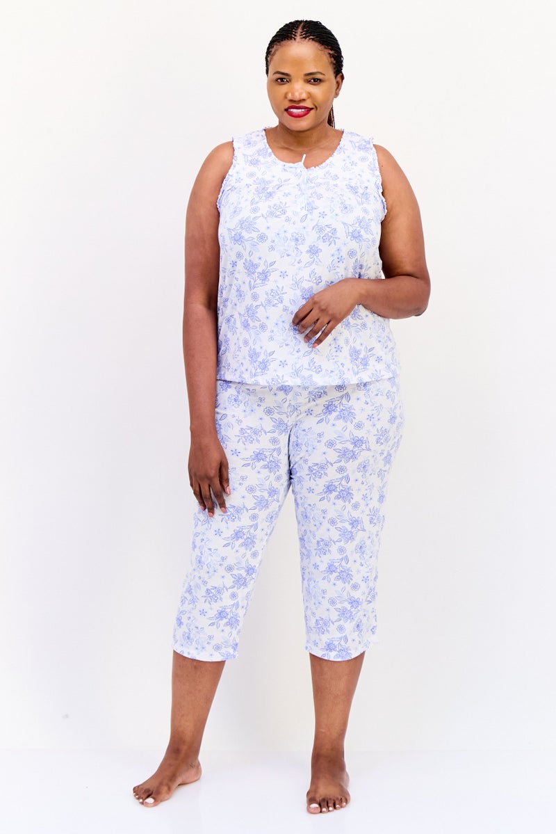 Celestial Dreams Women Plus Size 2 Pieces Floral Print Top And Bottom Pajama Set, Multicolor - Image 1