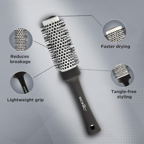 Ikonic Professional Blow Dry Hair Brush with Ionic Techonology for Frizz-Free Styling, Curling, Volumizing & Waves for Women & Men, All Hair Types, Salon & Personal Use - BDB 32 BLACK + WHITE - Image 4