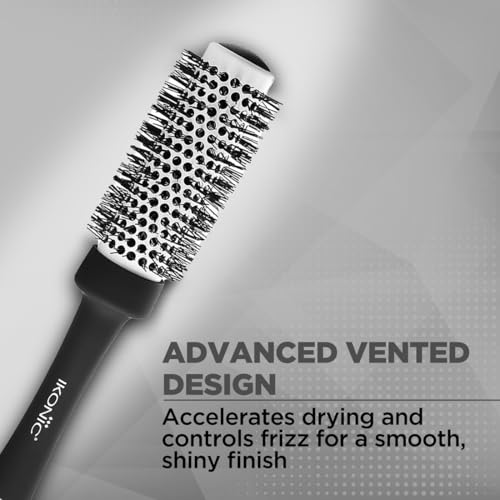 Ikonic Professional Blow Dry Hair Brush with Ionic Techonology for Frizz-Free Styling, Curling, Volumizing & Waves for Women & Men, All Hair Types, Salon & Personal Use - BDB 32 BLACK + WHITE - Image 3