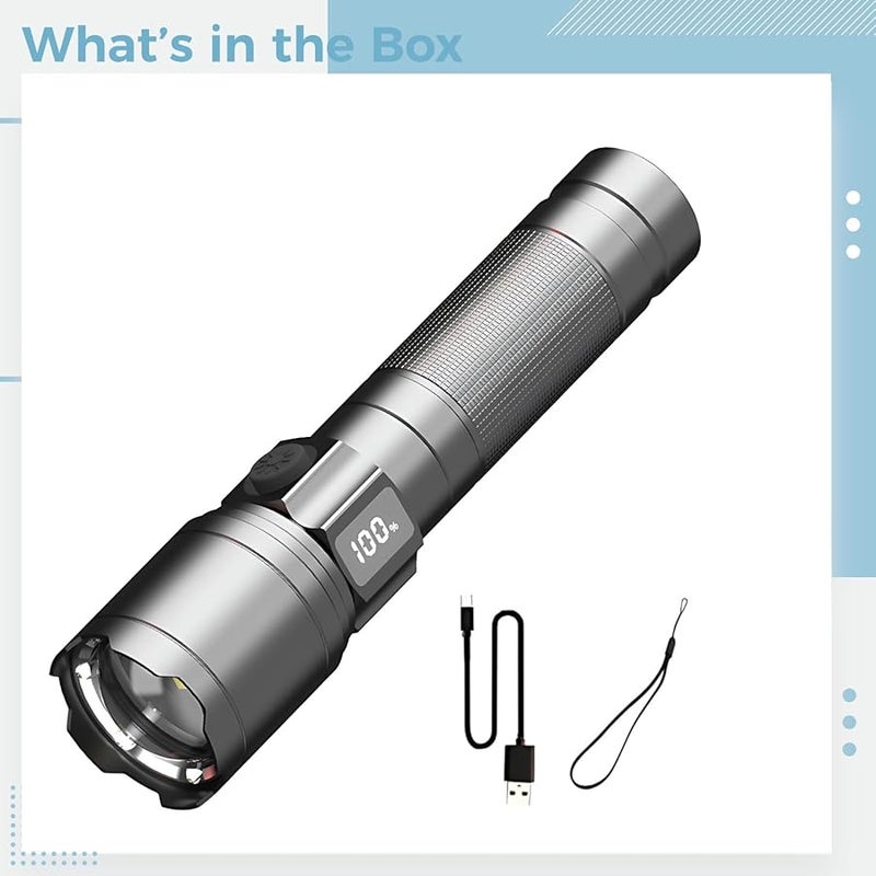 Rechargeable 1200 Lumens Flashlight 3500M Range 5 Modes Type C Aluminum Body - Image 4