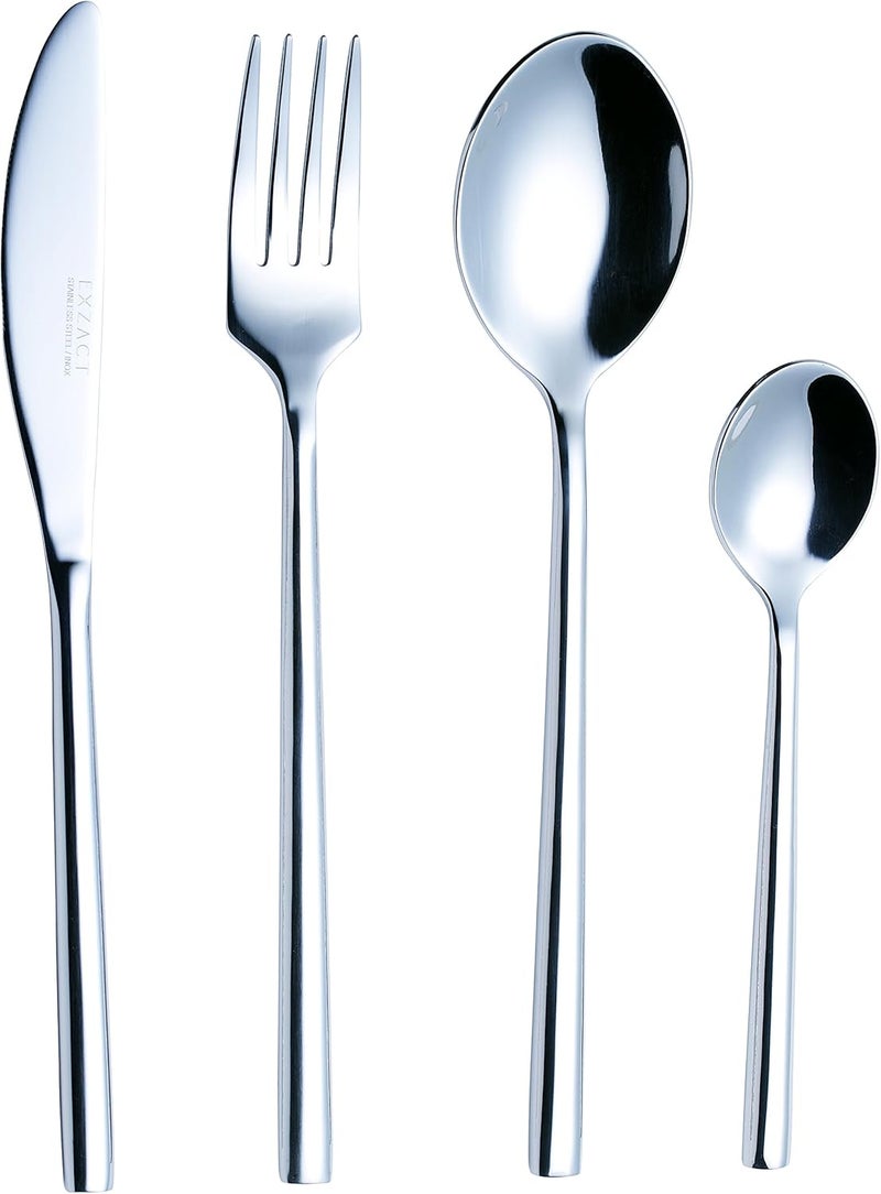 EXZACT Flatware Set 24Piece Silverware HandForged Stainless Steel Service for 6 Includes 6 Dinner Forks 6 Knives 6 Tablespoons 6 Teaspoons  Mirror Polished Dishwasher Safe - Image 1