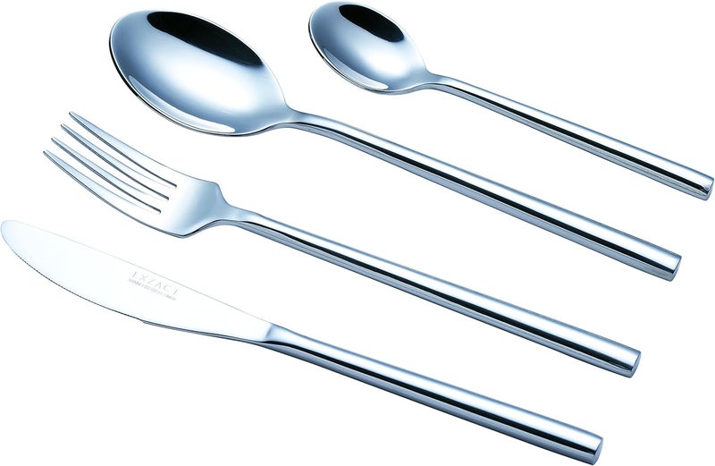 EXZACT Flatware Set 24Piece Silverware HandForged Stainless Steel Service for 6 Includes 6 Dinner Forks 6 Knives 6 Tablespoons 6 Teaspoons  Mirror Polished Dishwasher Safe - Image 2