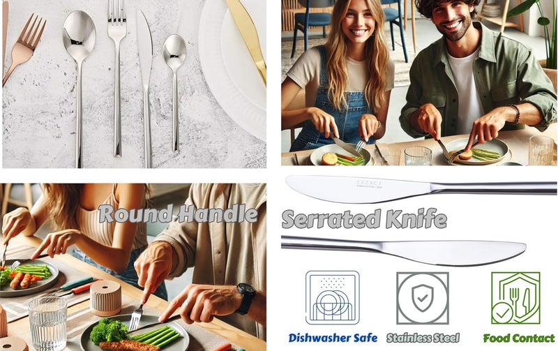 EXZACT Flatware Set 24Piece Silverware HandForged Stainless Steel Service for 6 Includes 6 Dinner Forks 6 Knives 6 Tablespoons 6 Teaspoons  Mirror Polished Dishwasher Safe - Image 4