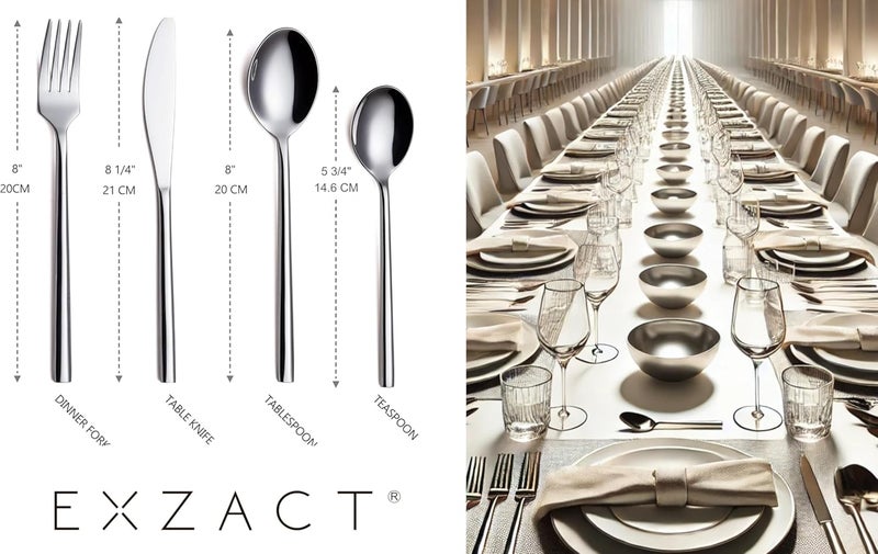 EXZACT Flatware Set 24Piece Silverware HandForged Stainless Steel Service for 6 Includes 6 Dinner Forks 6 Knives 6 Tablespoons 6 Teaspoons  Mirror Polished Dishwasher Safe - Image 3