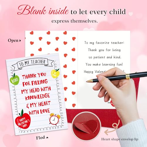PETCEE Teacher Valentine's Day Card - Thank You Greeting Card & Gift from Student for Teachers 4x6 Inch to My Teacher Appreciation Card Happy Valentines Gift with Envelope - Image 2