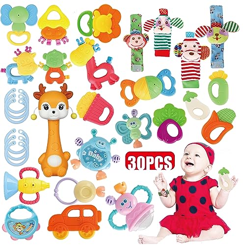 Cocurb 30 Pcs High Contrast Baby Toy Gift Set for Infants Rattles Teething Toys and Wrist Socks Suitable for 6 Months Perfect Baby Gift for Boys and Girls - Image 1