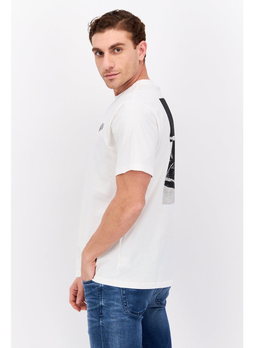 ELVIS Men Crew Neck Short Sleeve Embroidered Logo T-Shirt, Off White  - Image 2