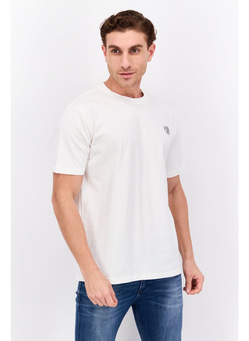 ELVIS Men Crew Neck Short Sleeve Embroidered Logo T-Shirt, Off White  - Image 1