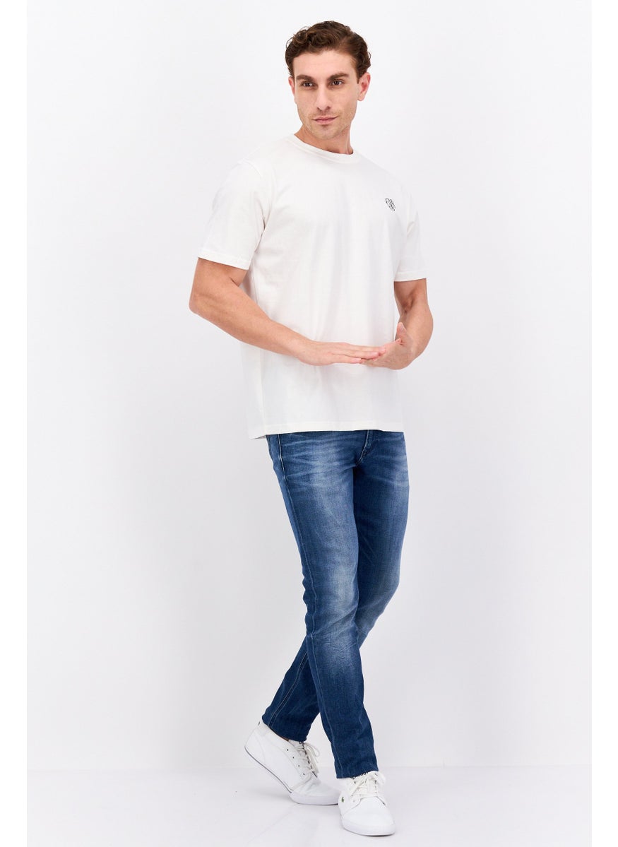 ELVIS Men Crew Neck Short Sleeve Embroidered Logo T-Shirt, Off White  - Image 4