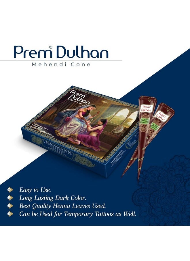 Prem Dulhan Hand Designing | Without Chemical | Long Lasting | For Men Women | Of 12 Pieces | Natural Mehandi Cone - 350 Grm (Purple, Pack Of 5)  - Image 5