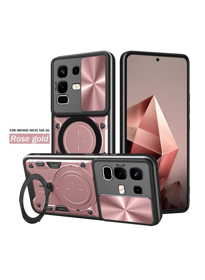 general Case compatible with Infinix Note 50s 5G, built-in sliding lens protection and 360° rotatable ring stand and hinge protection, folding case