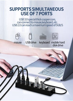 Beirui 7-Port USB Charging Extender with Individual Power Switch and Light, High Speed Data Center Splitter with TYPE C Adapter, 1x 3.0,6x 2.0 for Laptop USB Devices Super Compatible 5Gbps Data Transfer Speed  - Image 2