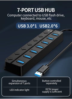 Beirui 7-Port USB Charging Extender with Individual Power Switch and Light, High Speed Data Center Splitter with TYPE C Adapter, 1x 3.0,6x 2.0 for Laptop USB Devices Super Compatible 5Gbps Data Transfer Speed  - Image 4
