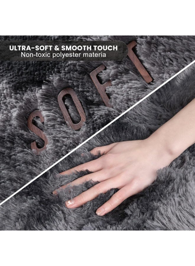 LIODUX Ultra Soft Modern Area Rugs, Indoor Fluffy Living Room Carpets, Non-Slip Bedroom Home Decor Rug, Washable Furry Throw Rugs for Kids Room Decoration (Dark Grey, 160x230CM) - Image 5