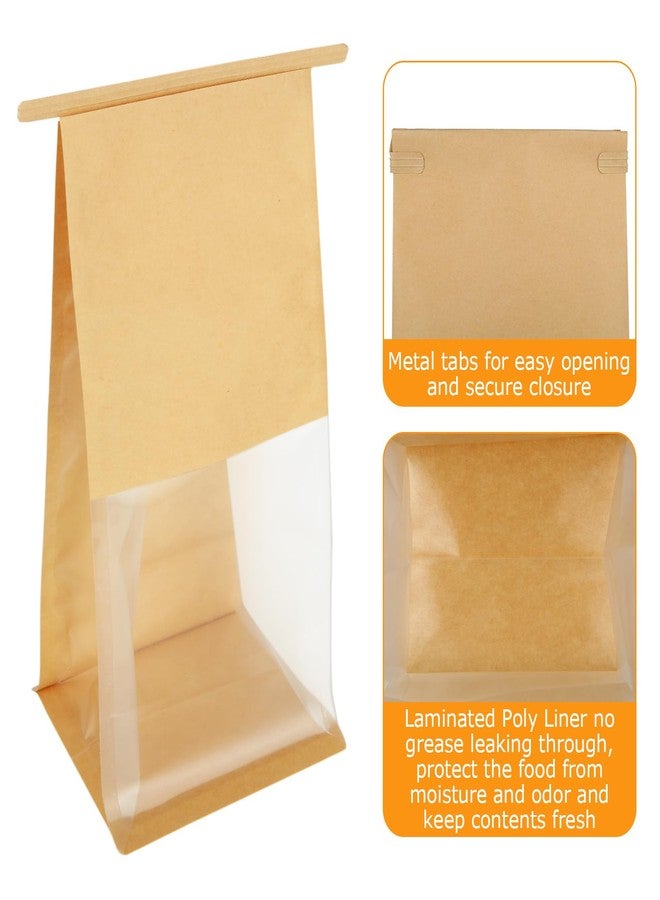 FVIEXE 100PCS Bakery Bags with Window, 5.1 x 4.3 x 11.2 Inch Brown Tin Tie Tab Lock Bags Bakery Cookie Bags, Kraft Paper Cookie Treat Bag for Cookies Packaging Gift Giving Wedding Favors Coffee - Image 3