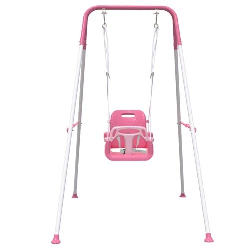 Yozoia Multifunctional Toddler Swing Foldable Baby Swing Outdoor Indoor Use Easily Installable and Storable Swing Sets for Backyard Pink - Image 1