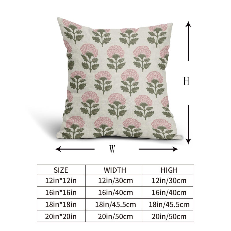 Aytipun Pink Green Floral Block Print Pillow Covers 18x18 Set of 2 Flower Pattern Cream Spring Summer Decorative Throw Pillowcases Outdoor Rustic Farmhouse Cushion Cases Decor for Home Couch Sofa Bed - Image 5