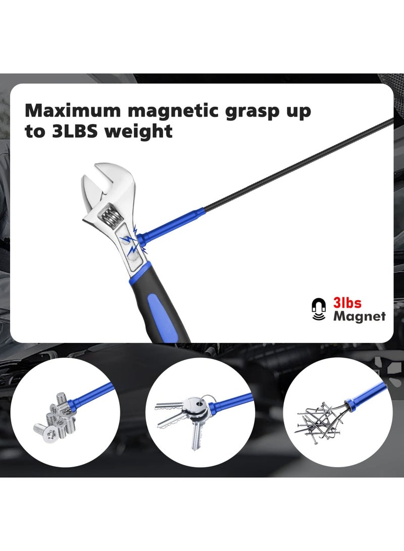 Grabber Tool Magnetic Four-Claw Picker, Bendable Hose Reacher Pickup Sweeper with LED Light Battery, Flexible Long Handy Reaching Assist Tool for Litter Pick/Home Sink/Drain, Blue (28.34in) - Image 4