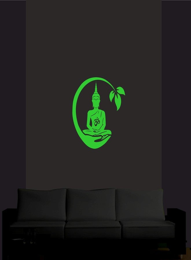 Monk Wish Glow in The Dark Radium Meditating Buddha Floral Wall Sticker (Green, 20x19 CM) - Spiritual Décor - Image 2
