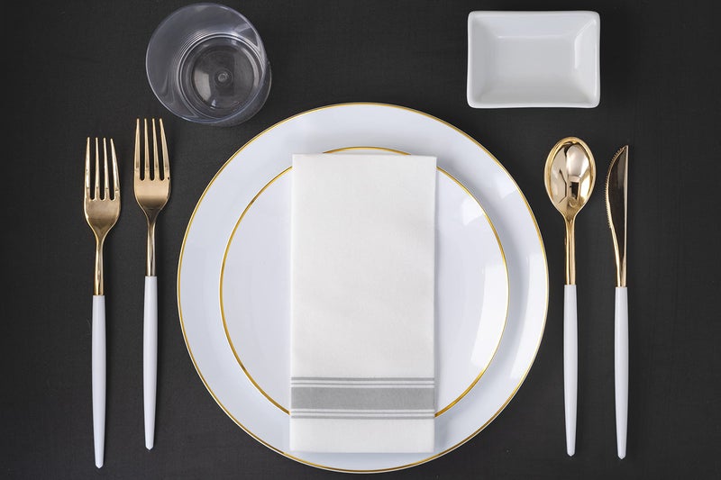 Trendables 120 Pack Two Toned Heavy Duty Plastic Silverware Forks- Stunning Dual Colored White And Gold Disposable Plastic Forks - Disposable Utensils For Wedding Parties And All Occasions - Image 5