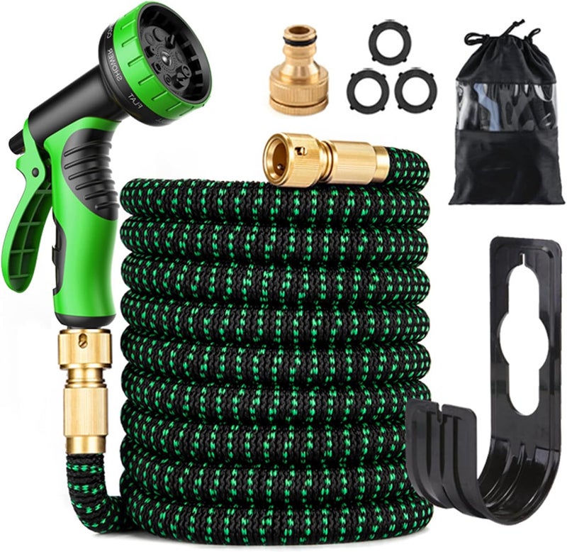 Eacam 100ft Expandable Garden Hose with 9 Function Nozzle Flexible Strong Water Hose with Solid Brass Fittings and Double Latex - Image 1