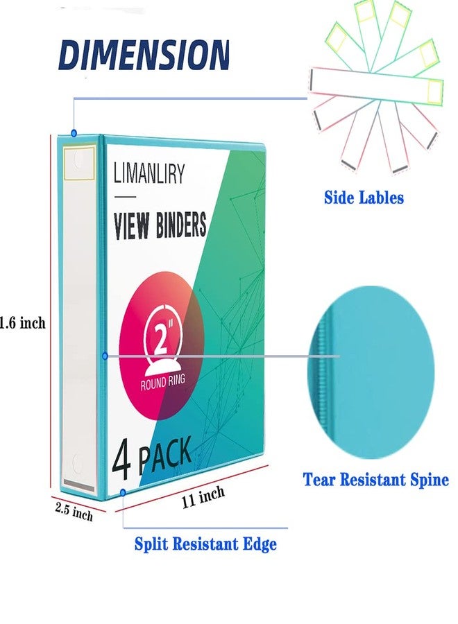 LIMANLIRY 2 Inch Binders, Round 2" 3 Ring Binder, Customizable View Binder with Pockets, Assorted Colors, 4 Pack - Image 3