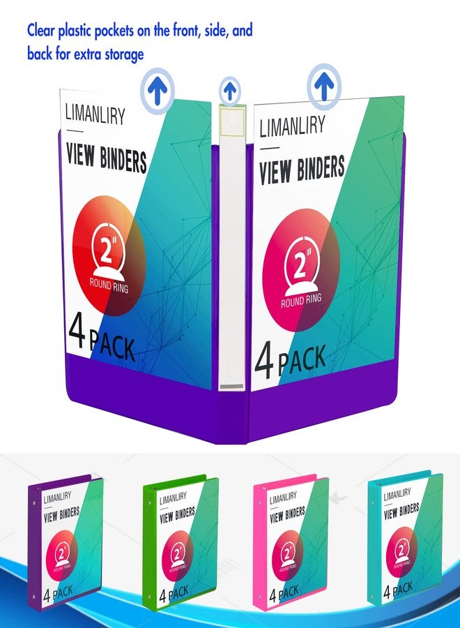 LIMANLIRY 2 Inch Binders, Round 2" 3 Ring Binder, Customizable View Binder with Pockets, Assorted Colors, 4 Pack - Image 2