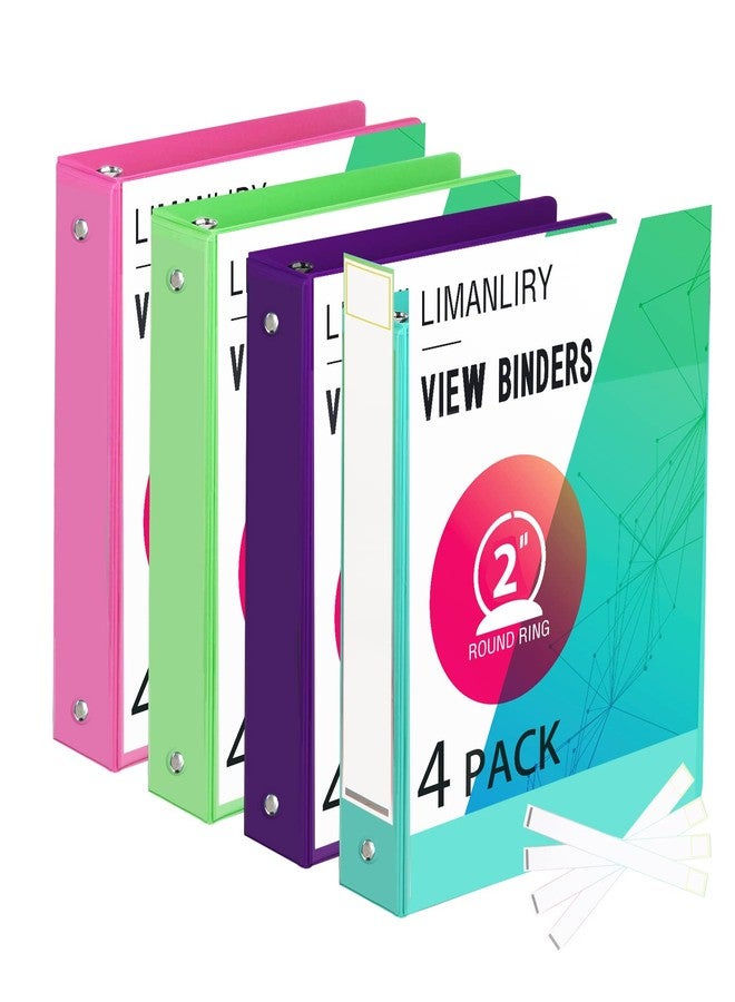 LIMANLIRY 2 Inch Binders, Round 2" 3 Ring Binder, Customizable View Binder with Pockets, Assorted Colors, 4 Pack - Image 1