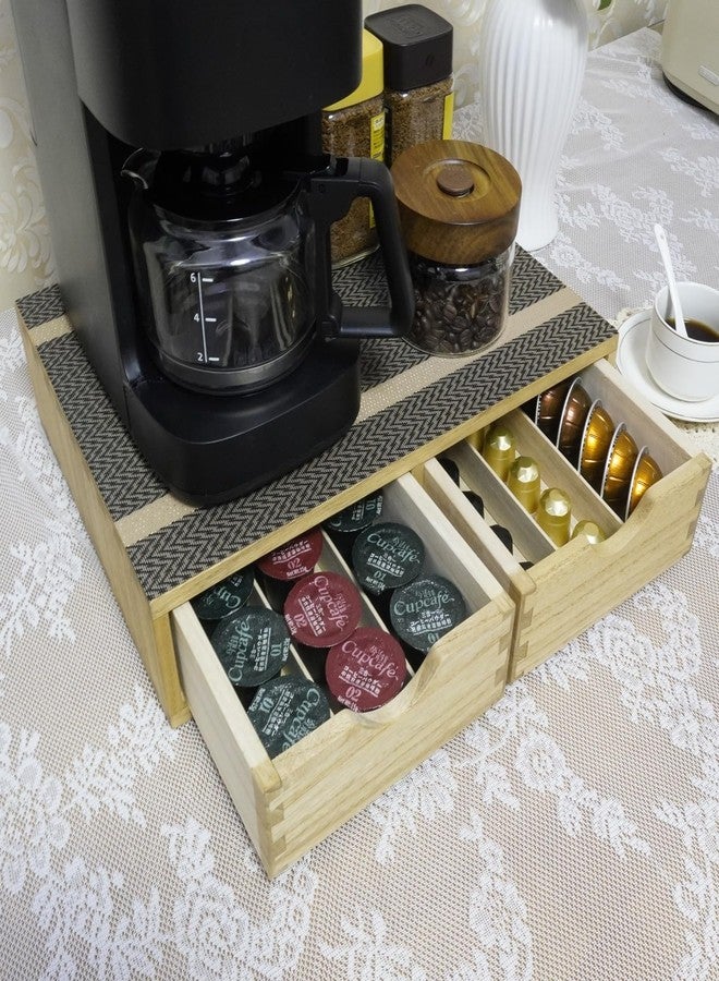 حامل أدراج تخزين كبسولات القهوة من DDYURI / منظم كبسولات قهوة K-cup / درجان لتنظيم سطح الطاولة، مناسب لتخزين أدوات المطبخ، ديكور منزلي، لوازم مكتبية - ملحقات ماكينة تحضير القهوة، خشب 1D2C-LT - Image 3