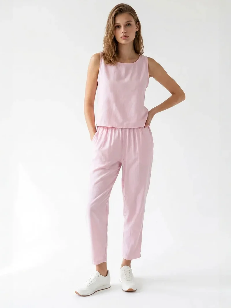 Mixray Powder Pink MIXRAY Sleeveless Crepe Jumpsuit for Women | Best Price UAE