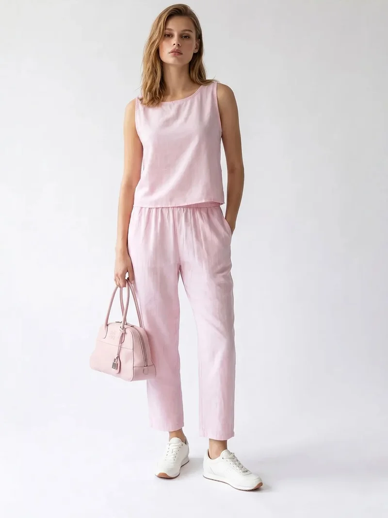 Mixray Powder Pink MIXRAY Sleeveless Crepe Jumpsuit for Women | Best Price UAE