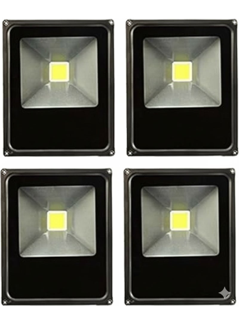 Outdoor LED floodlight, 4-piece set, 30W each, IP65 waterproof and dustproof - yellow light