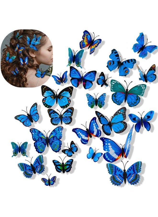 WILLBOND 24 Pieces Butterfly Hair Clips Small Realistic Colorful Handmade 90S Hair Clips Barrette Hair Accessories For Women And Girls(Blue)  - Image 1