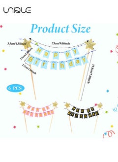 Unique 6 Sets Happy Birthday Cake Topper - Bunting Banner Glitter Cake Topper - Cake Gold Star Flag Banner Cupcake Topper Cake Decoration for Boys Girls Birthday Party  - Image 2