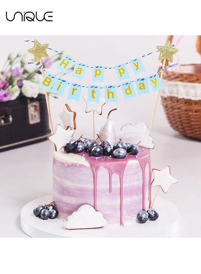 Unique 6 Sets Happy Birthday Cake Topper - Bunting Banner Glitter Cake Topper - Cake Gold Star Flag Banner Cupcake Topper Cake Decoration for Boys Girls Birthday Party - Image 3