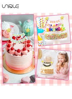 Unique 6 Sets Happy Birthday Cake Topper - Bunting Banner Glitter Cake Topper - Cake Gold Star Flag Banner Cupcake Topper Cake Decoration for Boys Girls Birthday Party  - Image 5