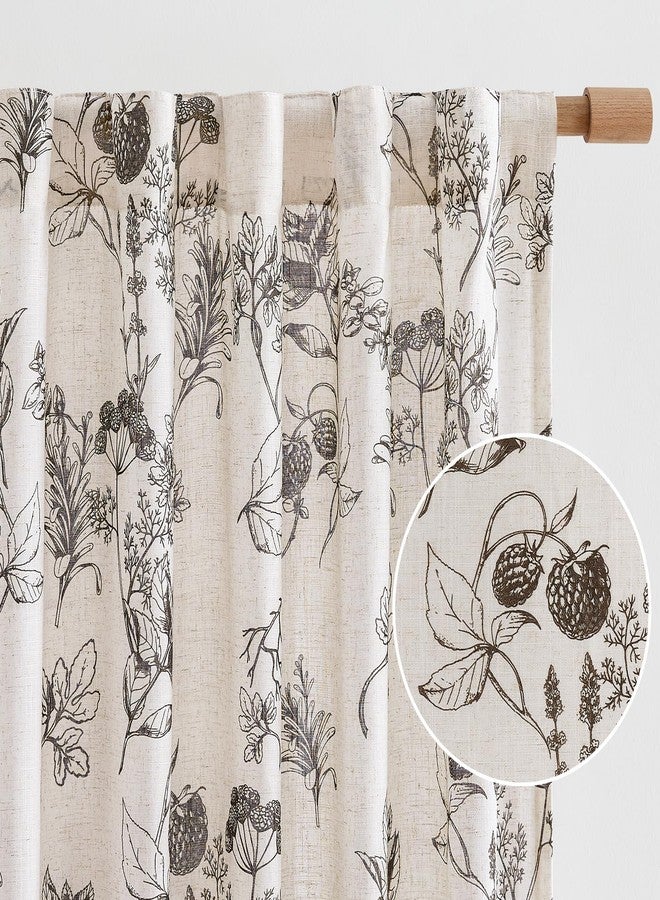 HOMEIDEAS Floral Kitchen Curtains, Brown Printed Pattern Drapes, Farmhouse Vintage Linen Blend Tier Short Curtains for Small Windows Cafe Living Room Bathroom, 2 Panels, 30×36 Inches - Image 2