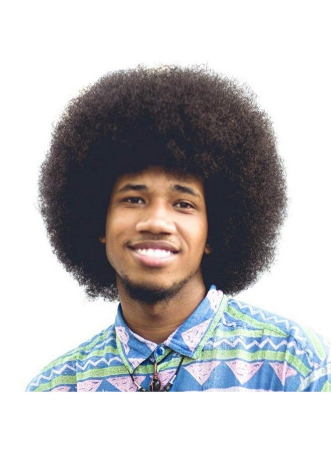 Afro Wig Men For Black Men Human Hair Afro Black Hair Wig 70'S 80'S Wigs For Men Disco Rocker Costume Mens Wigs(8 Inches Fluffy Tight Curls #1B)
