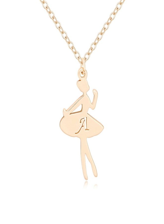 MANZHEN Gold Ballerina Dancer Recital Gift Ballet Dance with Initial Alphabet Pendant Necklace (A) - Image 1