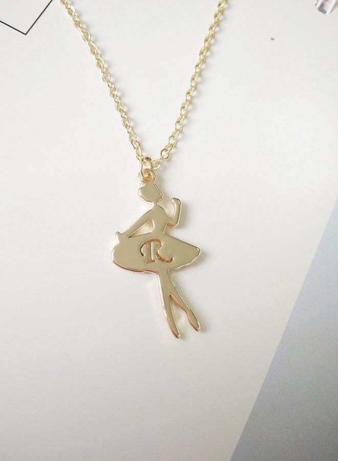 MANZHEN Gold Ballerina Dancer Recital Gift Ballet Dance with Initial Alphabet Pendant Necklace (A) - Image 3