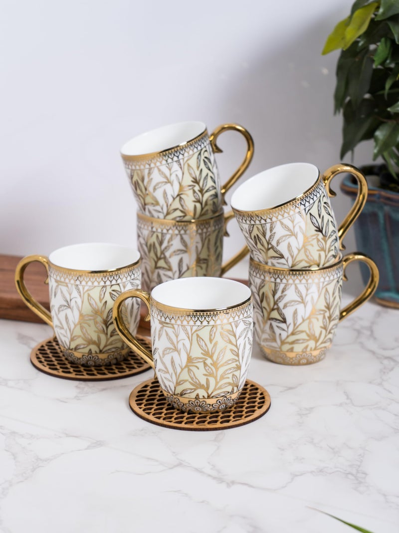 JCPL Fine Ceramic Gold Printed Jelly Ebony Tea/Coffee Cups - Set of 6-200 ml Each - Image 1
