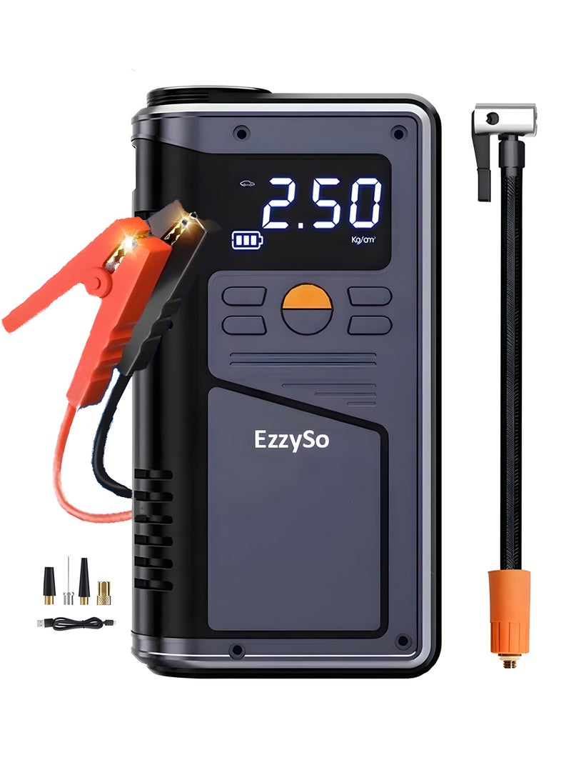 EzzySo Jump Starter with Air Compressor 1000A 12V 150PSI 29.6Wh Car Battery Jump Starter 4.0L Gas 2.5L Diesel Smart Jumper with Display and Emergency Light  - Image 1