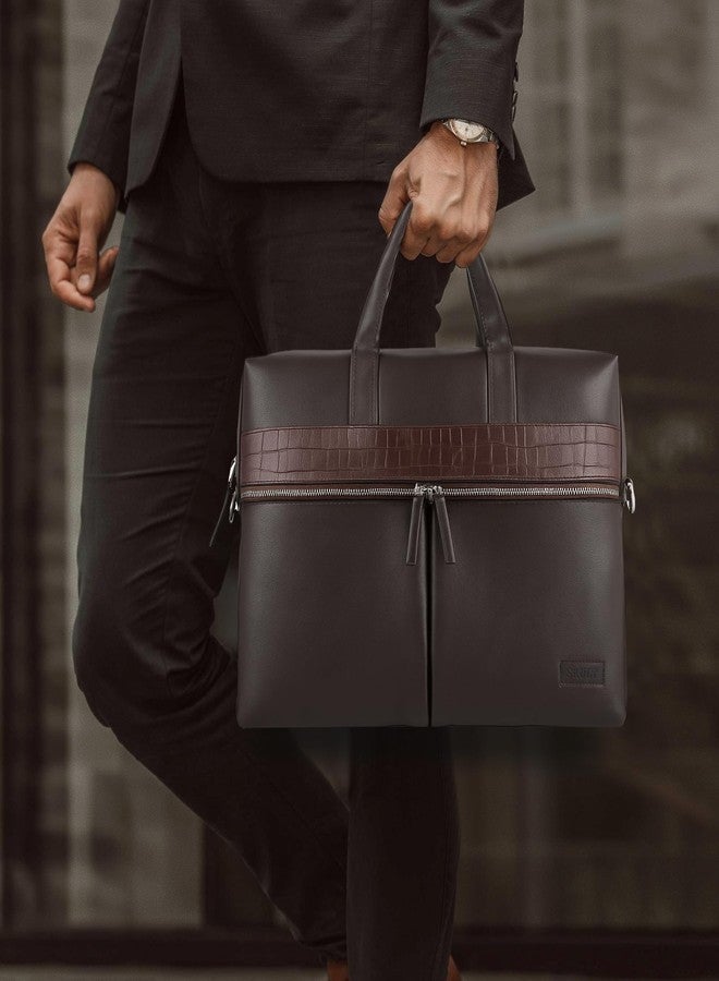 SAULT Vegan Leather Executive Laptop Bag | Office Briefcase with Shoulder Strap | Fits Up to 15.6-Inch Laptop | Business & Travel Bag for Men & Women - Image 2