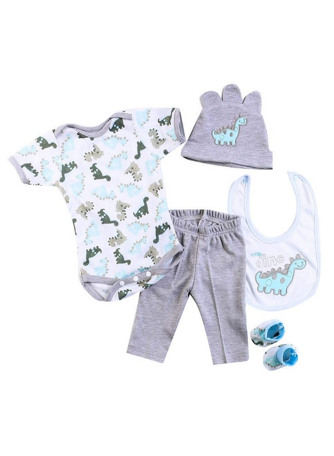 Pedolltree Reborn Baby Dolls Boy Clothes 22 Inch Gray Dinosaur Outfit Accessories 5 Pcs Sets Fit 20-22" Newborn Dolls Clothes - Image 1